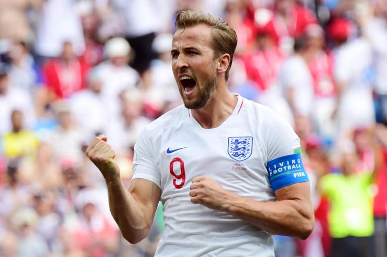 TOPSHOT - England's forward Harry Kane celebrates after scoring his team's fifth goal during the Russia 2018 World Cup Group G football match between England and Panama at the Nizhny Novgorod Stadium in Nizhny Novgorod on June 24, 2018. (Photo by Martin BERNETTI / AFP) / RESTRICTED TO EDITORIAL USE - NO MOBILE PUSH ALERTS/DOWNLOADS        (Photo credit should read MARTIN BERNETTI/AFP via Getty Images)